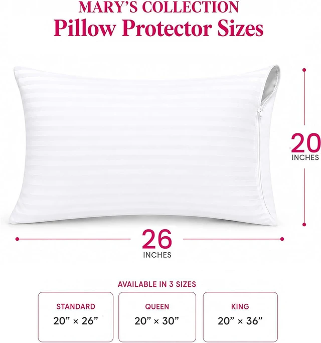 Alt view image 2 of 7 - Pillow Protectors with Zipper Standard Size 2 Pack | 100% Cotton Sateen 300 TC Luxury Fabric | Reinforced Smooth-Glide Zipper | Hypoallergenic Soft Breathable Covers | Oeko-TEX Certified