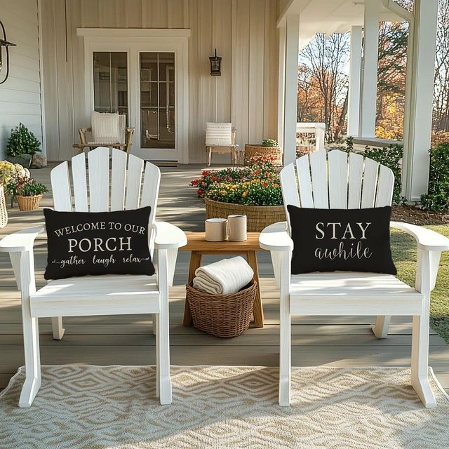 Alt view image 2 of 7 - Outdoor Decorative Throw Pillow Covers 12x20 Inch Set of 2, Black