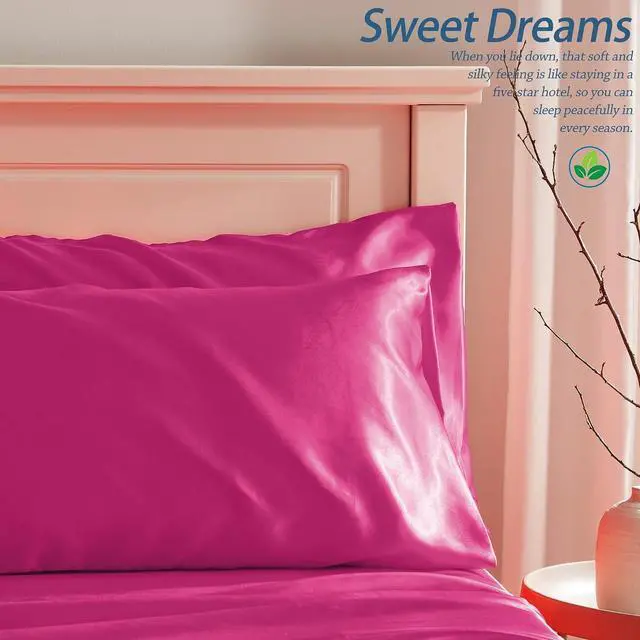 Alt view image 4 of 7 - Hot Pink Satin Pillowcase 2Pk Standard 20x26 Envelope Closure