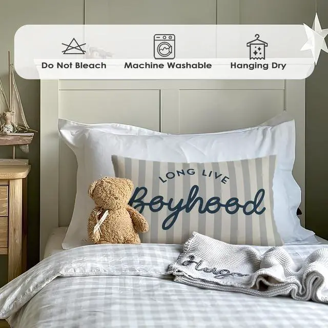Alt view image 2 of 7 - Long Live Boyhood Boys Room Throw Pillow Cover 12x20, Playroom Kids Throw Pillows, Blue Decor Pillowcase for Classroom Playroom Nursery Kids Room Toddler Room
