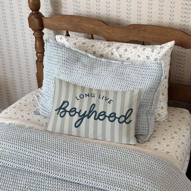 Alt view image 5 of 7 - Long Live Boyhood Boys Room Throw Pillow Cover 12x20, Playroom Kids Throw Pillows, Blue Decor Pillowcase for Classroom Playroom Nursery Kids Room Toddler Room