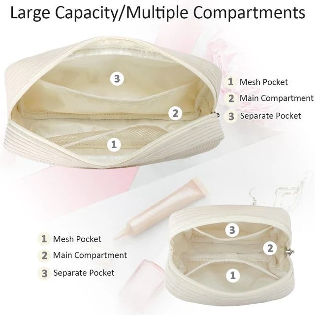 Alt view image 4 of 7 - 2 Pieces Personalized Initial Makeup Bag for Women Corduroy Cosmetic Bags Set Travel Toiletry Bag Organizer Purse Pouch for Teen Girls - Beige A