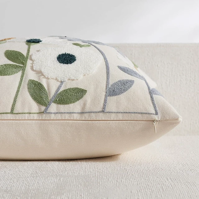 Alt view image 3 of 7 - Floral Embroidered Spring Lumbar Pillow Cover 12x20 Summer Boho Cute Accent Decorative Throw Pillow Cover for Living Room Couch Bedroom Sofa Home Decor
