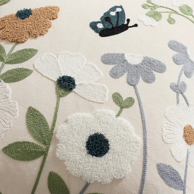 Alt view image 2 of 7 - Floral Embroidered Spring Lumbar Pillow Cover 12x20 Summer Boho Cute Accent Decorative Throw Pillow Cover for Living Room Couch Bedroom Sofa Home Decor