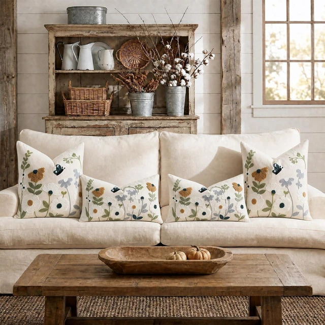 Alt view image 7 of 7 - Floral Embroidered Spring Lumbar Pillow Cover 12x20 Summer Boho Cute Accent Decorative Throw Pillow Cover for Living Room Couch Bedroom Sofa Home Decor