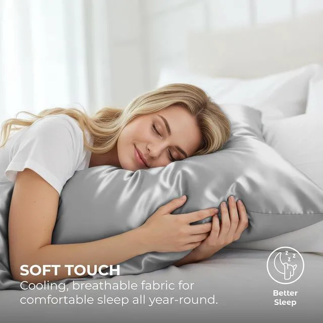 Alt view image 3 of 7 - Satin Pillowcase 2 Pack - King Size (20"x40", Grey) - Silky Pillow Cases for Hair and Skin - Satin Pillow Covers with Envelope Closure - Extra Soft Premium Microfiber