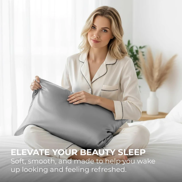 Alt view image 5 of 7 - Satin Pillowcase 2 Pack - King Size (20"x40", Grey) - Silky Pillow Cases for Hair and Skin - Satin Pillow Covers with Envelope Closure - Extra Soft Premium Microfiber