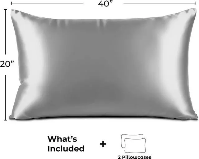 Alt view image 6 of 7 - Satin Pillowcase 2 Pack - King Size (20"x40", Grey) - Silky Pillow Cases for Hair and Skin - Satin Pillow Covers with Envelope Closure - Extra Soft Premium Microfiber