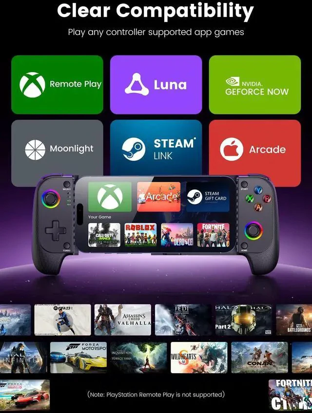 Alt view image 3 of 7 - Wireless Phone Controller for iPhone/Android with Hall Joystick, Moblie Controller for iPhone Support Xbox Game Pass, Steam Link, Call of Duty, Roblox, Handheld Gaming Gamepad, Nintendo DS Consoles