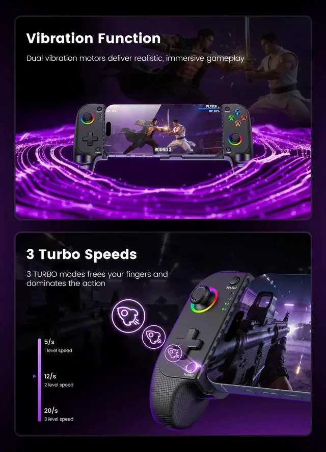 Alt view image 5 of 7 - Wireless Phone Controller for iPhone/Android with Hall Joystick, Moblie Controller for iPhone Support Xbox Game Pass, Steam Link, Call of Duty, Roblox, Handheld Gaming Gamepad, Nintendo DS Consoles