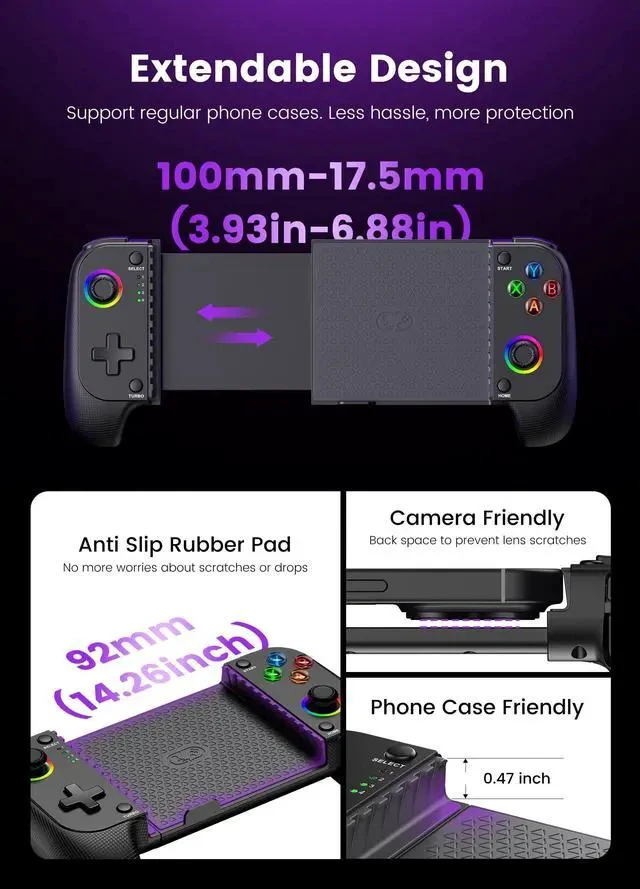 Alt view image 7 of 7 - Wireless Phone Controller for iPhone/Android with Hall Joystick, Moblie Controller for iPhone Support Xbox Game Pass, Steam Link, Call of Duty, Roblox, Handheld Gaming Gamepad, Nintendo DS Consoles