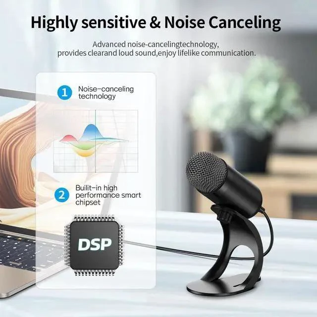 Alt view image 3 of 7 - USB Computer Microphone, Podcast Mic Desktop with Mute Button for Recording Streaming, Omnidirectional Condenser, Plug&Play Stand with Volume Control for PC, Laptop, Mac, YouTube