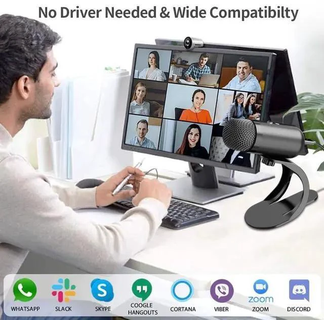 Alt view image 6 of 7 - USB Computer Microphone, Podcast Mic Desktop with Mute Button for Recording Streaming, Omnidirectional Condenser, Plug&Play Stand with Volume Control for PC, Laptop, Mac, YouTube