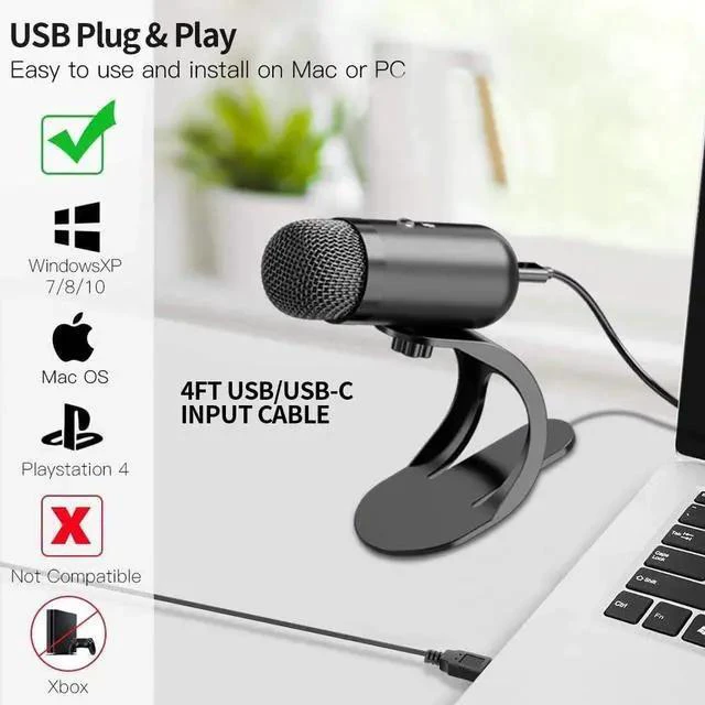 Alt view image 7 of 7 - USB Computer Microphone, Podcast Mic Desktop with Mute Button for Recording Streaming, Omnidirectional Condenser, Plug&Play Stand with Volume Control for PC, Laptop, Mac, YouTube