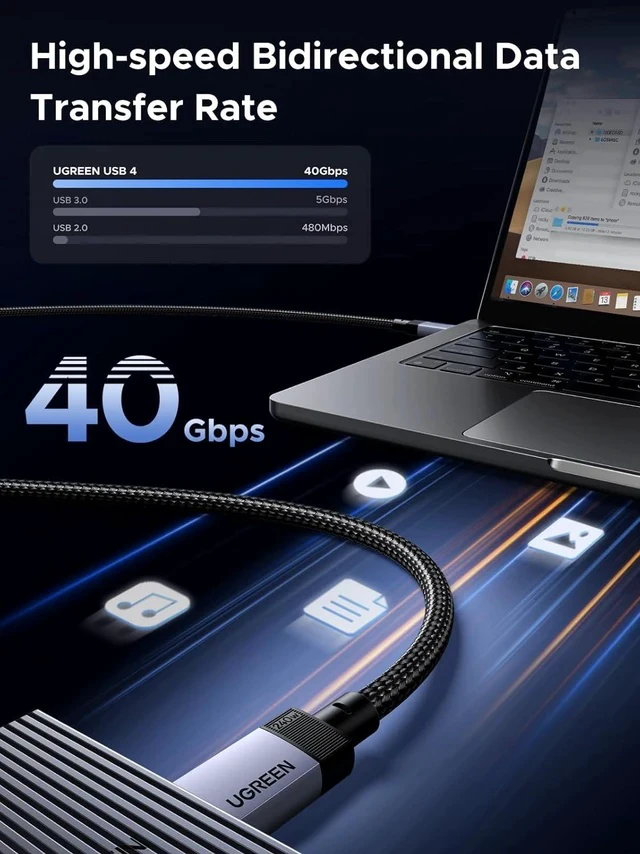 Alt view image 2 of 7 - 240W USB C Cable 40Gbps USB C to USB C Cable USB4.0 GEN3 8K 60Hz PD 3.1 Video Cable Compatible with USB C Monitors Hubs Docks MacBook Air iPhone 17/16 Pro Max Galaxy S25/S24 Ultra 3.3FT