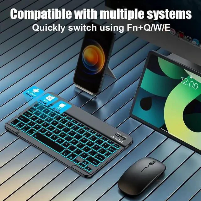 Alt view image 3 of 7 - Backlit Bluetooth keyboard for Phone, Tablet, iPad Air, Pro, Mini, A16, M2, M3, Galaxy, ChromeBook, MackBook, Wireless Travel Keyboard for Computers - Rechargable, Lightweight, Slim, Easy to Carry