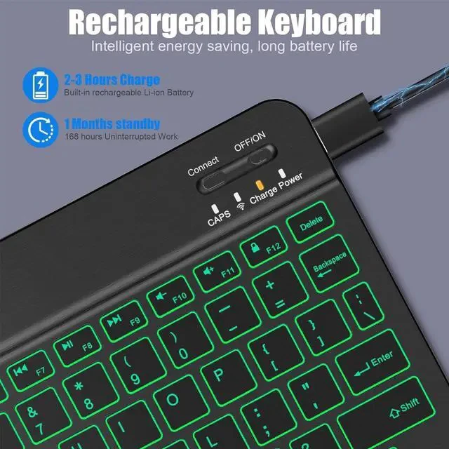 Alt view image 5 of 7 - Backlit Bluetooth keyboard for Phone, Tablet, iPad Air, Pro, Mini, A16, M2, M3, Galaxy, ChromeBook, MackBook, Wireless Travel Keyboard for Computers - Rechargable, Lightweight, Slim, Easy to Carry