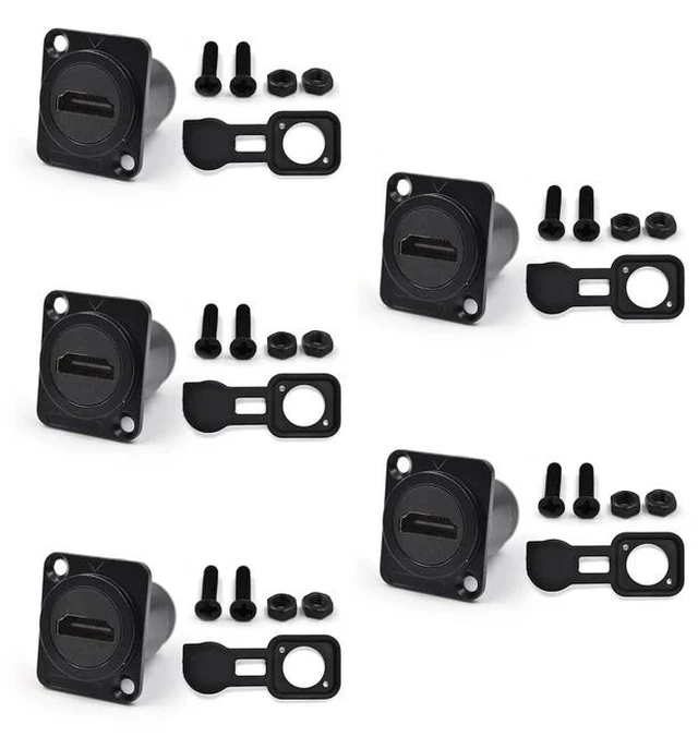 Main image of 5PCS HDMI 2.0 Panel Mount Adapter 4K@60Hz HDMI 2.0 Panel Threaded Fixed Mount Coupler Female to Female for TV Monitor Projector with Weatherproof Dust Cap