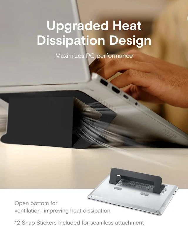Alt view image 7 of 7 - Laptop Stand for Desk Adhesive Airflow Laptop Cooling Riser for Heat Dissipation with 2 Adjustable Viewing Angles Foldable & Portable Computer Stand Compatible with Laptops 11-16 Jet Black