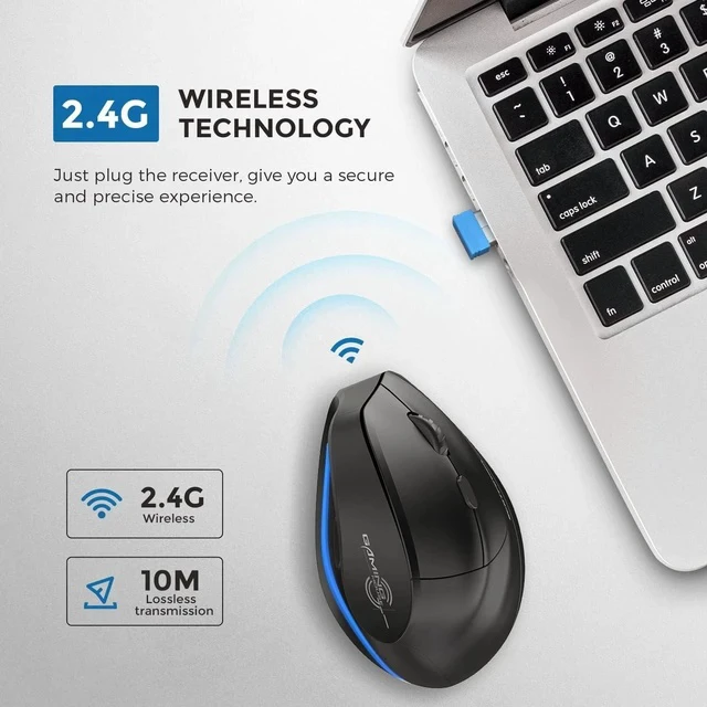 Alt view image 3 of 6 - ECHTPower Ergonomic Wireless Mouse, Vertical Mouse with Adjustable DPI 2400/1600/1000, Rechargeable Mice with LED Light, Ergo Mouse for Laptop/PC/Windows/macOS