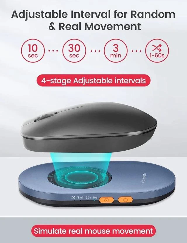 Alt view image 3 of 7 - Vaydeer Ultra Slim Mouse Mover, Air 3 Mouse Jiggler with Adjustable Interval Timer, Undetectable & Noiseless, Simulates Realistic Mouse Movement, Driver-Free for Keeping The PC Active and Secure