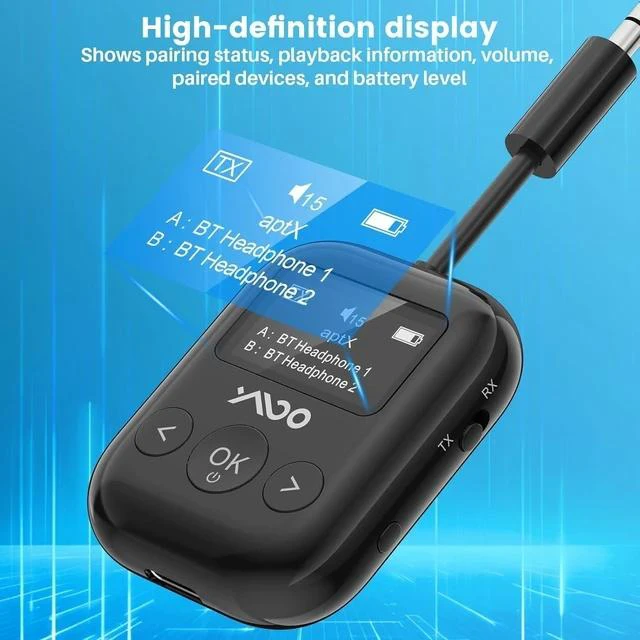 Alt view image 6 of 7 - Bluetooth 5.4 Transmitter Receiver for Airplane Wireless Bluetooth Adapter Travel Essentials Supports to 2 Headphones 25H Playtime 2-in-1 Adapter with LED Display for TVs Gym Home