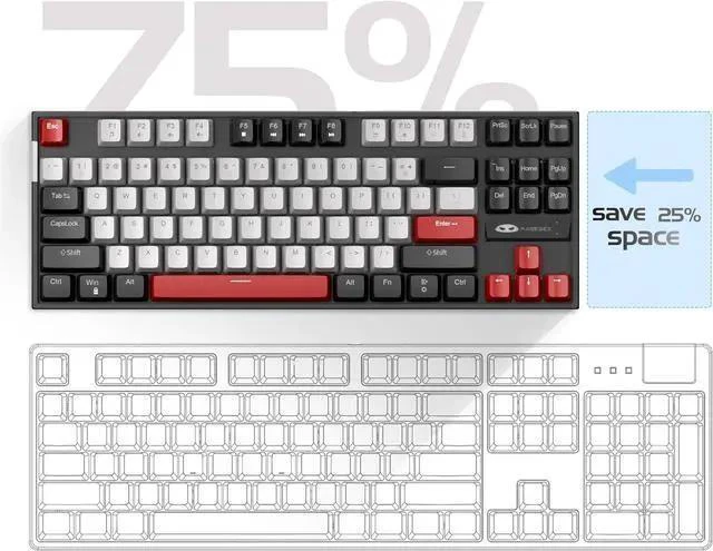 Alt view image 2 of 6 - MageGee 75% Mechanical Gaming Keyboard, Blue Switch, LED Backlit, 87 Keys Compact TKL Wired Computer Keyboards for Windows Laptop PC Gamer - Grey/Black