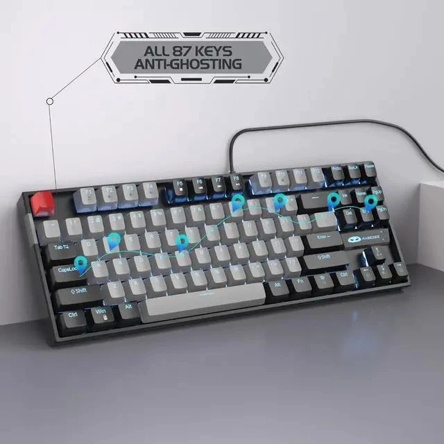 Alt view image 4 of 6 - MageGee 75% Mechanical Gaming Keyboard, Blue Switch, LED Backlit, 87 Keys Compact TKL Wired Computer Keyboards for Windows Laptop PC Gamer - Grey/Black