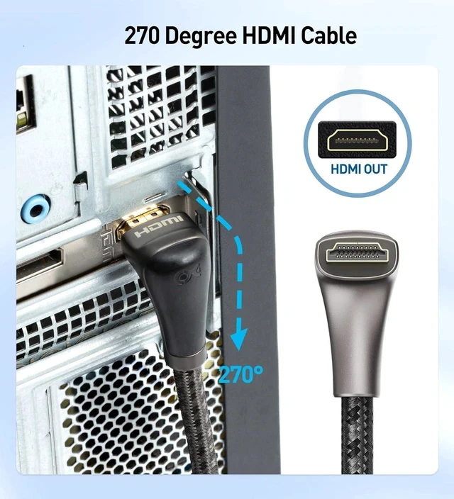 Alt view image 6 of 7 - 48Gbps Ultra HD 8K Right Angle HDMI Cable 6.6 ft (270 Degree HDMI Cable) with 8K@60Hz 4K@240Hz and HDR Support in Black