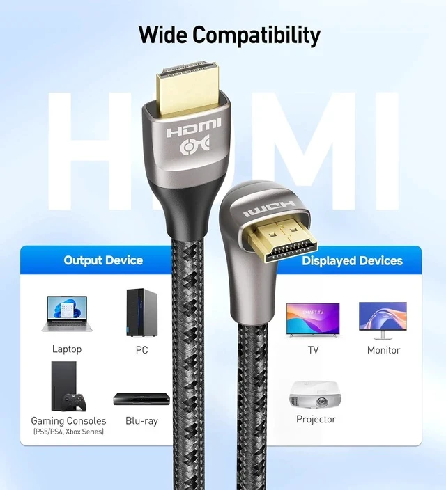 Alt view image 7 of 7 - 48Gbps Ultra HD 8K Right Angle HDMI Cable 6.6 ft (270 Degree HDMI Cable) with 8K@60Hz 4K@240Hz and HDR Support in Black