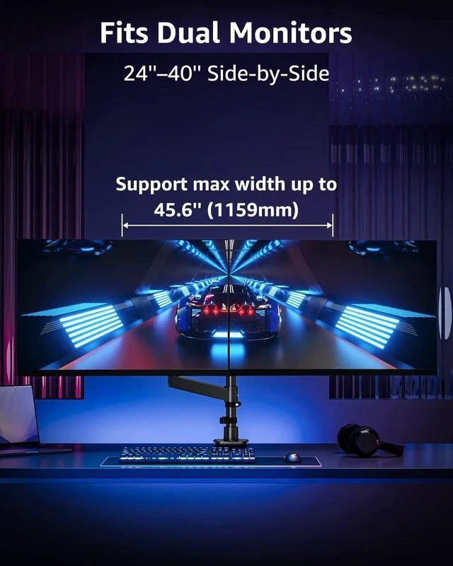 Alt view image 4 of 5 - MOUNTUP Dual Monitor Stand Fits 49 45 42 40 39 34 32 Inch Screens, Heavy Duty Dual Monitor Arm Holds 4.4-44 lbs, Vertical Stacked Monitors Mount, Full Motion, Height Adjustable, VESA Mount