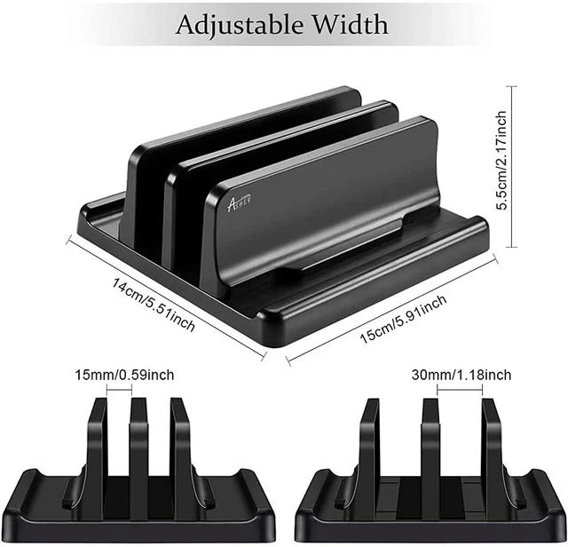 Alt view image 2 of 7 - Vertical Laptop Holder, Vertical Laptop Stand with Adjustable Dock Size, MacBook Stand Made of Premium ABS Plastic, 4 in 1 Design Space-Saving for All Cellphones, MacBooks