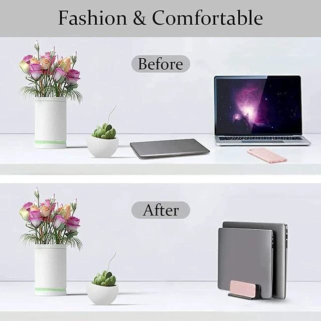 Alt view image 4 of 7 - Vertical Laptop Holder, Vertical Laptop Stand with Adjustable Dock Size, MacBook Stand Made of Premium ABS Plastic, 4 in 1 Design Space-Saving for All Cellphones, MacBooks
