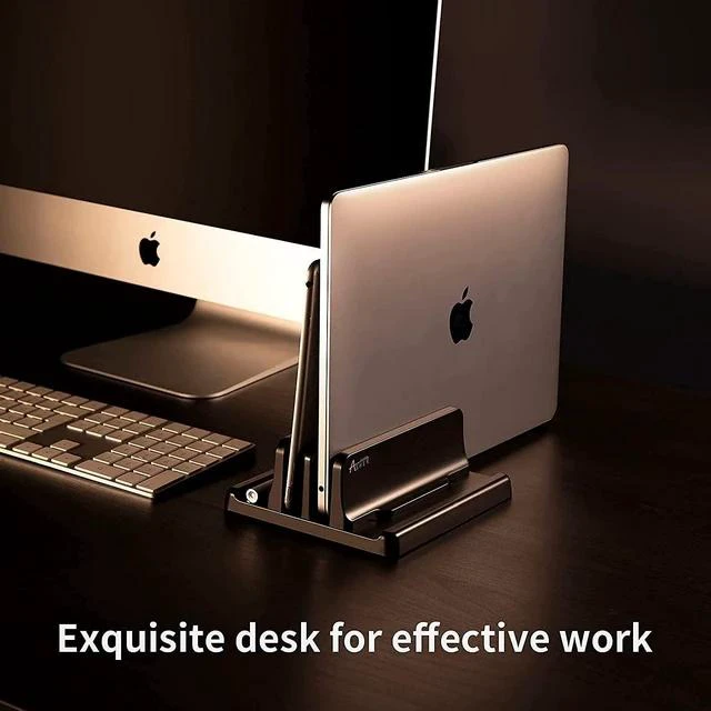 Alt view image 7 of 7 - Vertical Laptop Holder, Vertical Laptop Stand with Adjustable Dock Size, MacBook Stand Made of Premium ABS Plastic, 4 in 1 Design Space-Saving for All Cellphones, MacBooks