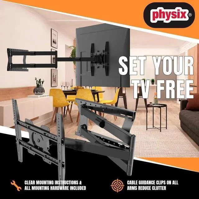 Alt view image 2 of 6 - Physix 2120 Long arm TV Wall Mount for 32-75 inch Screens | Extra Long Extension up to 47 inch | Heavy-Duty TV Mount Holds up to 77 lbs | Full-Motion, swivels up to 180° | Max. VESA 400x400