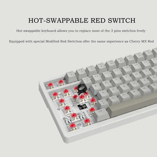 Alt view image 2 of 6 - FIRSTBLOOD ONLY GAME. AK992 Retro Wired Mechanical Keyboard, 98 Keys Full Layout, Hot-Swappable USB Gaming Keyboard with Red Switches, Multimedia Keys Knob, Blue Backlit, Anti-Ghosting, Grey