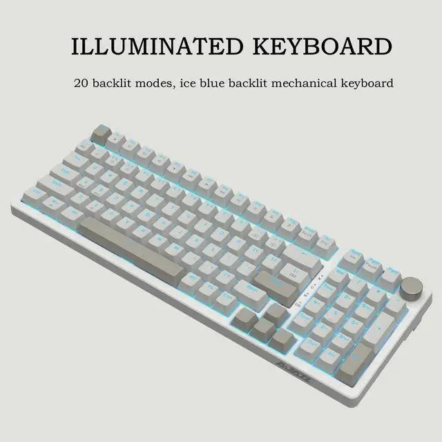 Alt view image 4 of 6 - FIRSTBLOOD ONLY GAME. AK992 Retro Wired Mechanical Keyboard, 98 Keys Full Layout, Hot-Swappable USB Gaming Keyboard with Red Switches, Multimedia Keys Knob, Blue Backlit, Anti-Ghosting, Grey