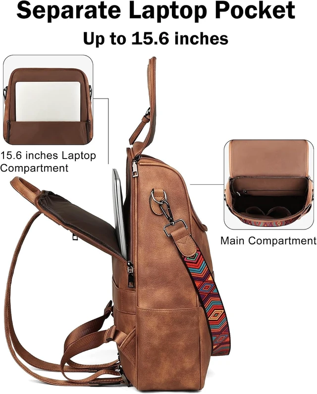 Alt view image 3 of 7 - Vegan Leather Laptop Backpack for Women 15.6 Inch Computer Bag