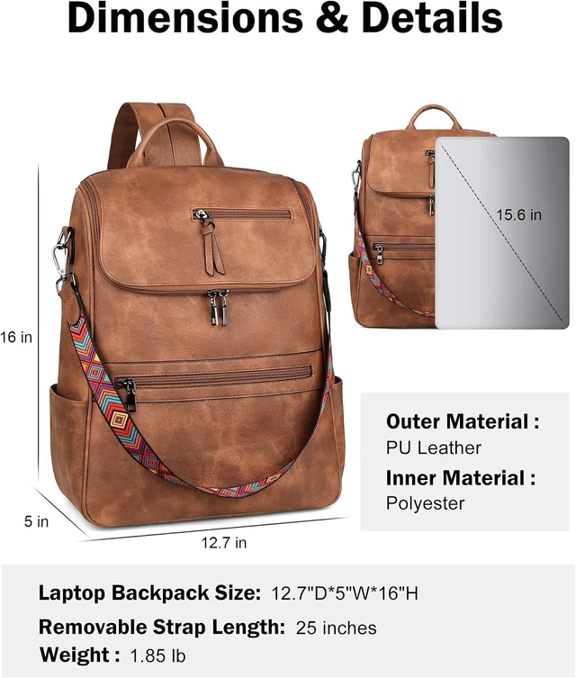 Alt view image 6 of 7 - Vegan Leather Laptop Backpack for Women 15.6 Inch Computer Bag
