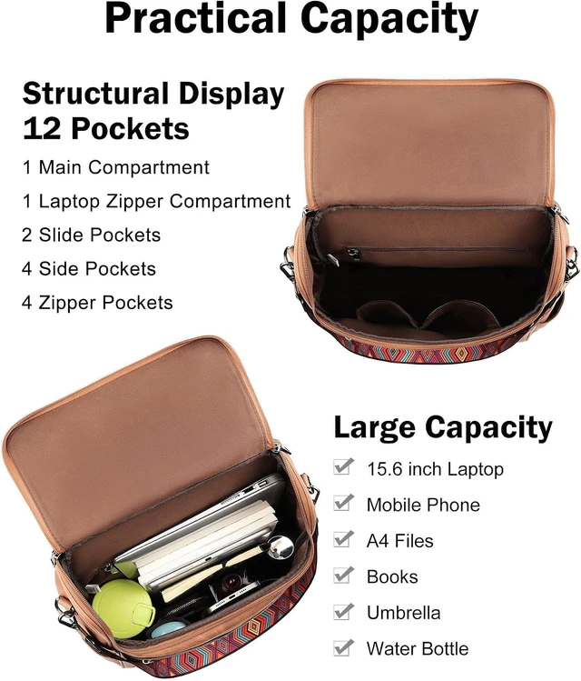 Alt view image 7 of 7 - Vegan Leather Laptop Backpack for Women 15.6 Inch Computer Bag