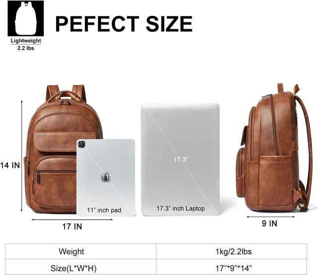 Alt view image 3 of 7 - Vegan Leather Backpack Purse for Women & Men Travel Work Laptop Daypack, College & Business Office Bag, Brown