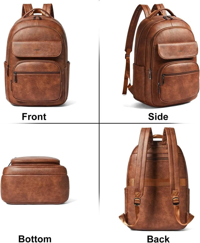 Alt view image 7 of 7 - Vegan Leather Backpack Purse for Women & Men Travel Work Laptop Daypack, College & Business Office Bag, Brown
