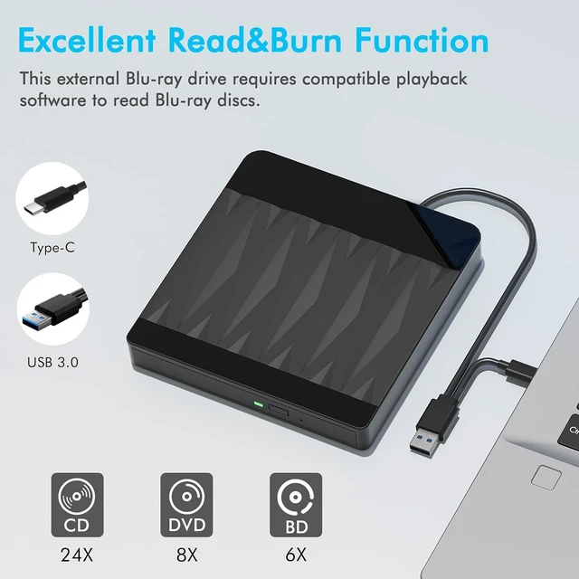 Alt view image 2 of 7 - External Blu-ray Drive & Blu-ray Burner with 3D Playback Support