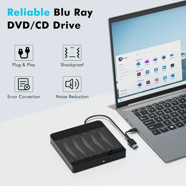 Alt view image 4 of 7 - External Blu-ray Drive & Blu-ray Burner with 3D Playback Support