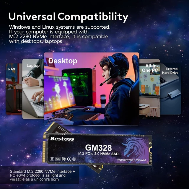 Alt view image 6 of 7 - 2TB M.2 2280 NVMe SSD PCIe 3.0 Internal Solid State Drive, Up to 3500MB/s