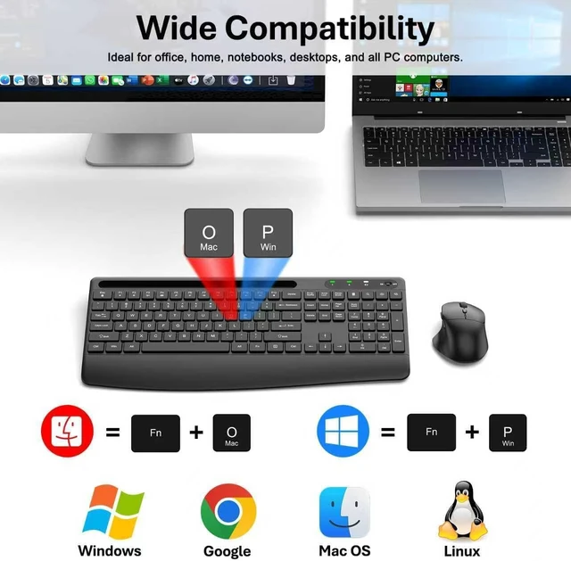 Alt view image 6 of 7 - Ergonomic Wireless Keyboard & Mouse Combo Full-Size Silent Keyboard with Wrist Rest & Phone Holder, 3-Level DPI Mouse, 2.4G Lag-Free, Long Battery Life for PC/Mac/Windows