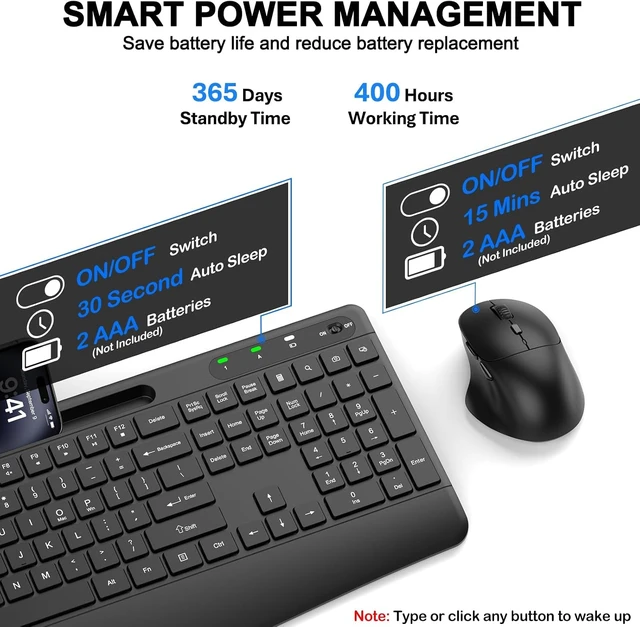 Alt view image 7 of 7 - Ergonomic Wireless Keyboard & Mouse Combo Full-Size Silent Keyboard with Wrist Rest & Phone Holder, 3-Level DPI Mouse, 2.4G Lag-Free, Long Battery Life for PC/Mac/Windows