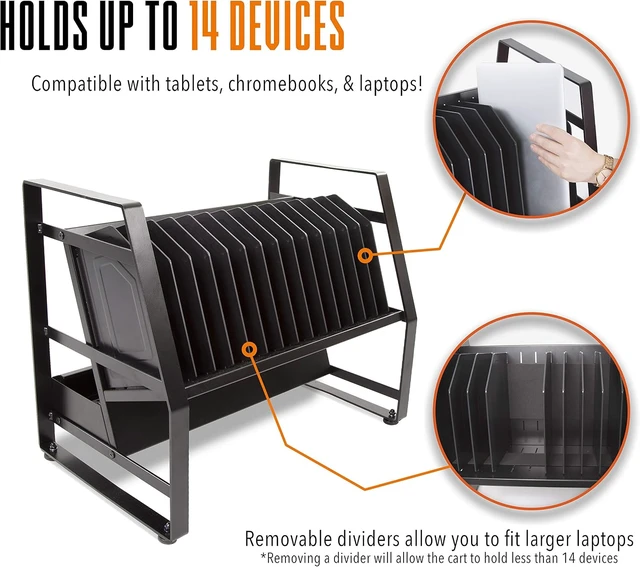 Alt view image 3 of 7 - Line Leader 14-Device Open Charging Cart for Laptops, Tablets & Chromebooks Mobile Station with Removable Wheels & UL-Listed Surge-Protected Power Strip