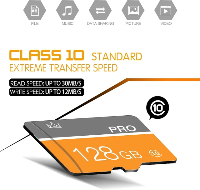 Alt view image 2 of 7 - 128GB Class 10 High-Speed Micro SD Card with Adapter for Camera, Smartphone, Tablet & PC (2-Pack)