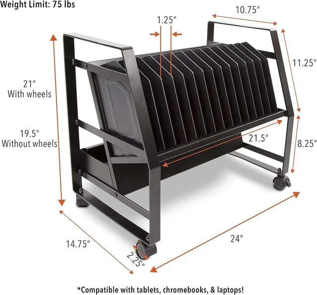Alt view image 6 of 7 - Line Leader 14-Device Open Charging Cart for Laptops, Tablets & Chromebooks Mobile Station with Removable Wheels & UL-Listed Surge-Protected Power Strip